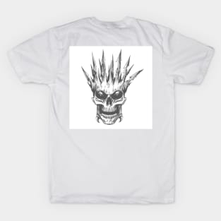 Horror Skull in Sharp Bone Crown Engraving Tattoo T-Shirt